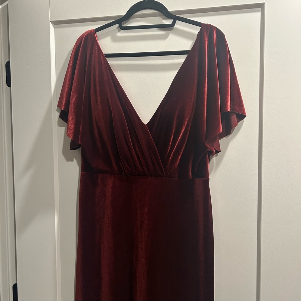 Jenny Yoo Burgundy Velvet Bridesmaid Dress - Size 14